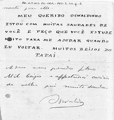  Carta enviada por Oswaldo Cruz a seus filhos (Acervo COC/Fiocruz) 