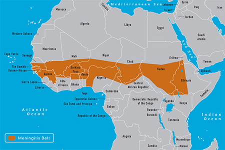  Mapa mostra o chamado Cinturão da Meningite, na África 