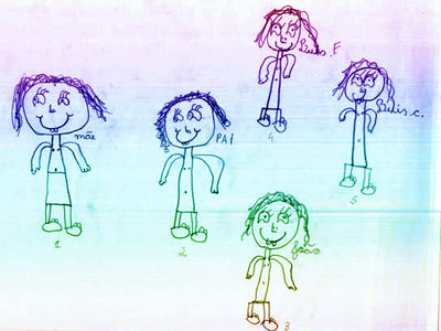  Os desenhos feitos pelas crianças, como este acima, serão analisados por psicólogos 