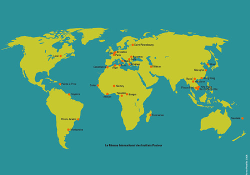  Mapa mostra os locais onde a Rede Internacional dos Institutos Pasteur está presente 
