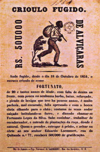  Cartaz afixado no Rio de Janeiro que alertava sobre escravo fugido em 1854 