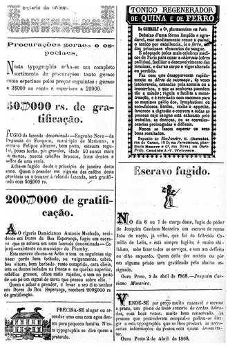  Anúncios de escravos fugidos veiculados no jornal <EM>O Liberal de Minas</EM> (1868) 