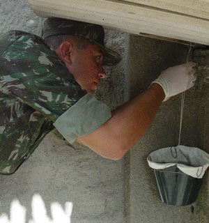  Soldado do Exército instala ovitrampa em domicílio do Recife (Foto: Bruna Cruz) 