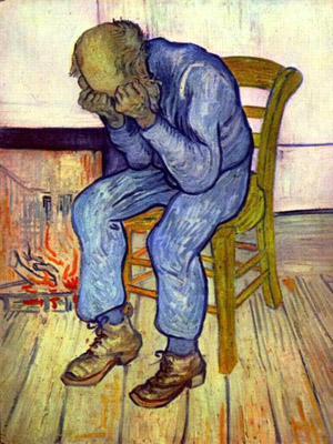 Quadro <EM>Homem velho com a cabeça em suas mãos</EM> (1882), de Van Gogh 